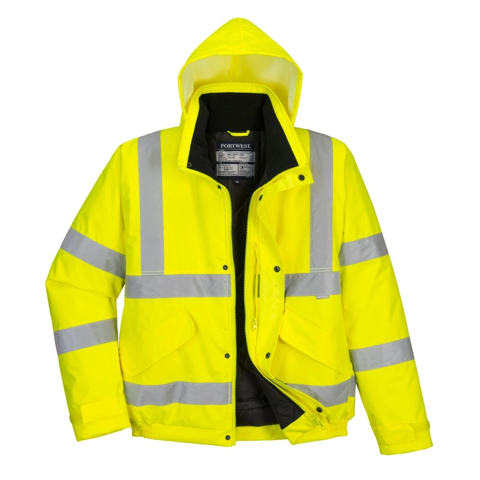 Portwest US463 Mens Waterproof Hi Vis Bomber Jacket Winter Safety Reflective - Image 2 of 4