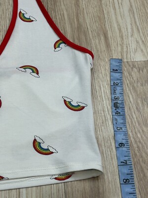 Forever 21 Women's Rainbow White Red Cropped Halter Top Small