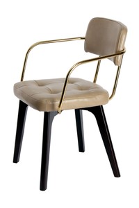 Designer Stuhl Retro Polsterstuhl Leder Gold Messing Esszimmerstuhl Beige Ebay