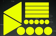 15 FLUORESCENT YELLOW HI VIZ SEPARATE STICKERS - SHEET - WARNING - BIKES 