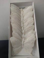 12 White glittered feather butterflies, artificial decorative butterflies, craft