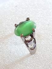 Bague Argent Rhodié Taille 57 Avec Cœur En Pierre Naturelle Vert Jade - Bijou Rétro Femme
