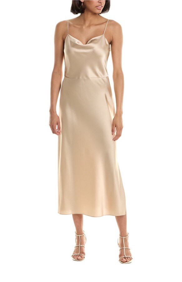 NWT $395 VINCE Satin Cowl Neck Dress Sand Dollar Champagne Gold Sz 4