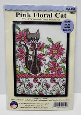 NEW Design Works Counted Cross Stitch Kit Cat Floral Beads 5" X 7"