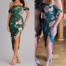 Windsor Green Floral Whispers Off-The-Shoulder Midi Dress Slit XL