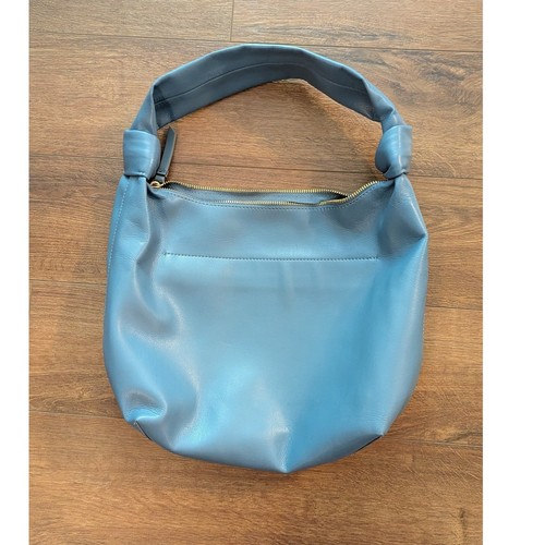 Elizabeth and James Blue Leather Slouchy Hobo Shoulder Bag with Knot Detail
