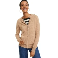 Charter Club Luxury 100% Cashmere Zip-Up Hoodie Sweater in Camel Tan Size Small