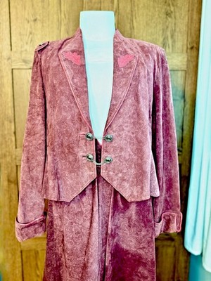 Alphorn Trachten Riding-Style Faux Suede Jacket Midi Skirt Set Mauve XL Western