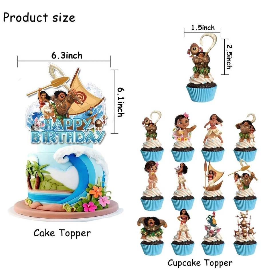 Decorações de festa de aniversário Moana, incluem banner de aniversário, balões, enfeites de bolo - Imagem 3 de 4