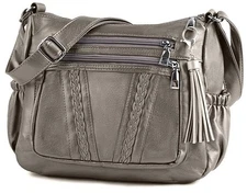  Crossbody Bags For Women Pocketbooks Soft PU Leather Purses and Antique Silver