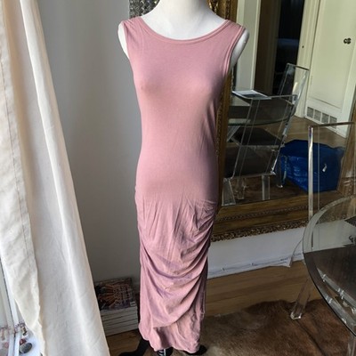 James Perse Elegantes Rosenrosa Ärmelloses Rüsch Midi Kleid Größe 1