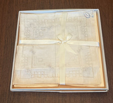 3 Vintage Women  s Hankies White Embroidered. NOS in Box. Linen, Hong Kong