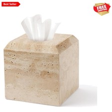 Tissue Box Cover Italy Natural Travertine Stone Heavy Duty Square Facial Toil...