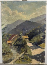 Post-Impressionist Oil On Canvas Signed: A Farm In The Pyrenees Mountains