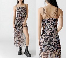 URBAN OUTFITTERS Butterfly Print Wild Seam Midi Slip Dress XS 90's Sheer Slit