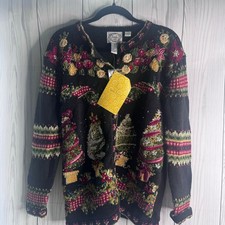 Vintage Stitches Time Old Stock 90s Christmas Cardigan Sweater Women's Size Med