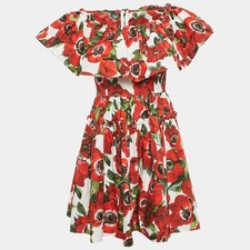 Dolce Gabbana RedWhite Floral Print Poplin Mini Dress M