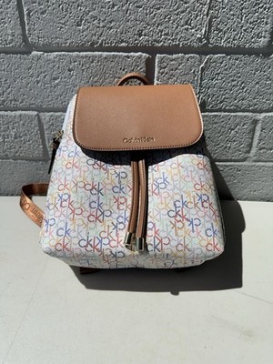Calvin Klein Signature Mini Backpack Bag Brown PVC  Purse - CK