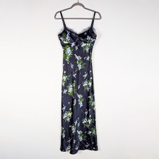 Veronica Beard Bixie Silk Satin Stretch Lace Trim Tank Slip Dress Blue Floral 2
