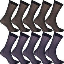 Uaussi 10 Pairs Mens Ultra Thin Dress Socks Silk Sheer One Size, Black navy