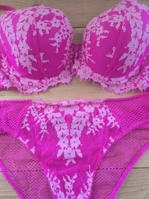 Victoria's Secret Dream Angels Lined Demi Bra 36c Matching Bottom XL Hot Pink...