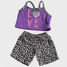 Build A Bear 2pc Outfit Purple Leopard Animal Print "Love" Tank Top & Shorts