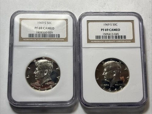 Lot Of 2 1969 S Kennedy Half Dollar PF 69 Cameo NGC