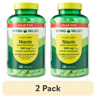 (2 pack) Spring Valley Flush Free Niacin Dietary Supplement Capsules
