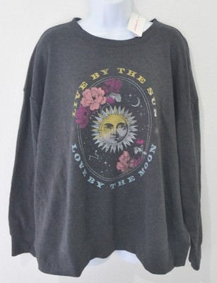 Lucky Brand Women's Sweatshirt 1X Gray Live by the Sun Love by the Moon NWT