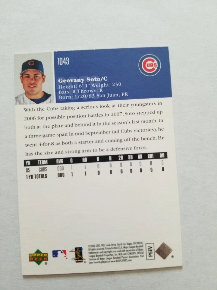 2006 Upper Deck #1043 Geovany Soto Card - Image 2 of 2