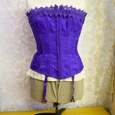 Fredericks of Hollywood Womens Size 32 Purple Corset Tie Back Lace Trim Lingerie