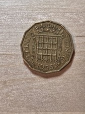 Great Britain 3-pence coin, 1955. KM# 900, nickel-brass. Queen Elizabeth II.