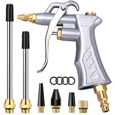 Industrial Air Blow Gun with Brass Adjustable Air Flow Nozzle and 2 Steel Ext