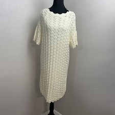 A New Day Knit Lined Shift Dress Women's Small Cream Linen Blend Crochet Pattern