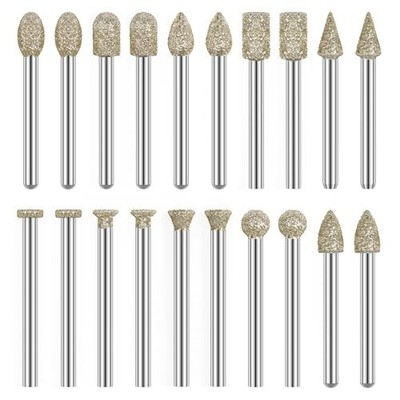 Rotary Tool Accessories  Carving Tools 20Pcs Diamond 60 Grit 1/8 Inch Shank 