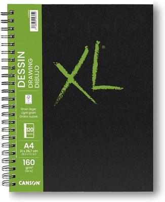 CANSON XL Drawing 160gsm A4 Paper Light Grain Spiral Pad Long Side 60 White