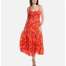 TAYLOR Women's Orange Tropical Palm Leaf Print Tiered Maxi Dress Med Resortcore