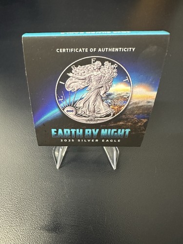 2025 US Eagle World after Dark  Earth by Night Edition 1 oz Silver .999 (10/799) - Picture 2 of 5