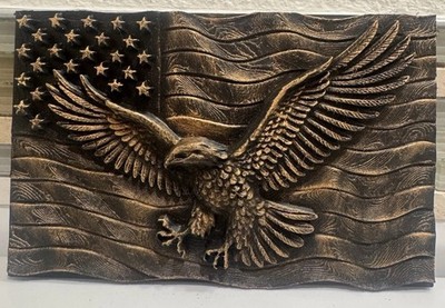 American Eagle & USA Flag Relief Wall Plaque 3D 5 x 8  Patriotic Home Decor Sign