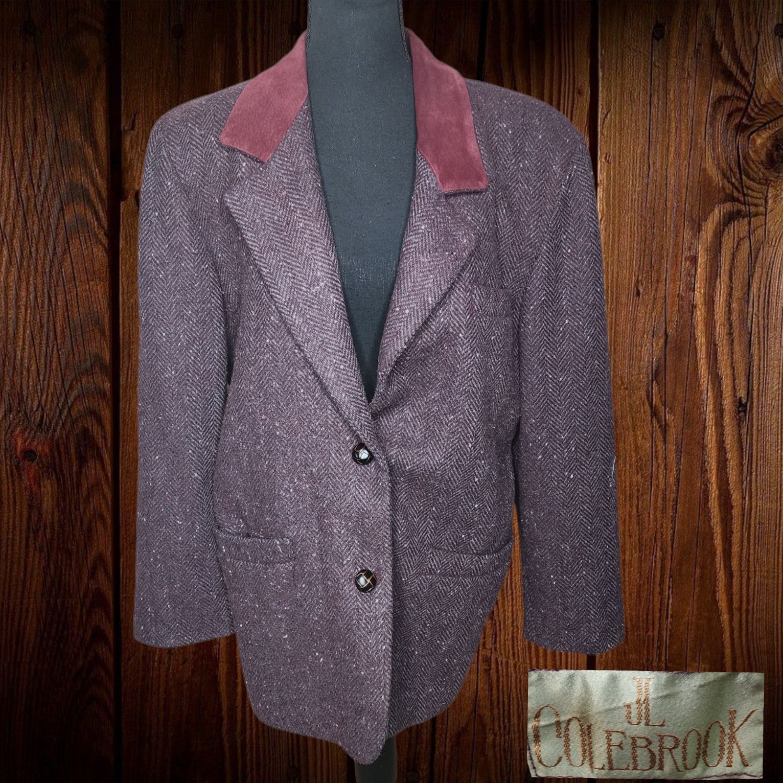 JL Colebrook Jacket Blazer Womens M Red Herringbone 2 Button Soft Tweed
