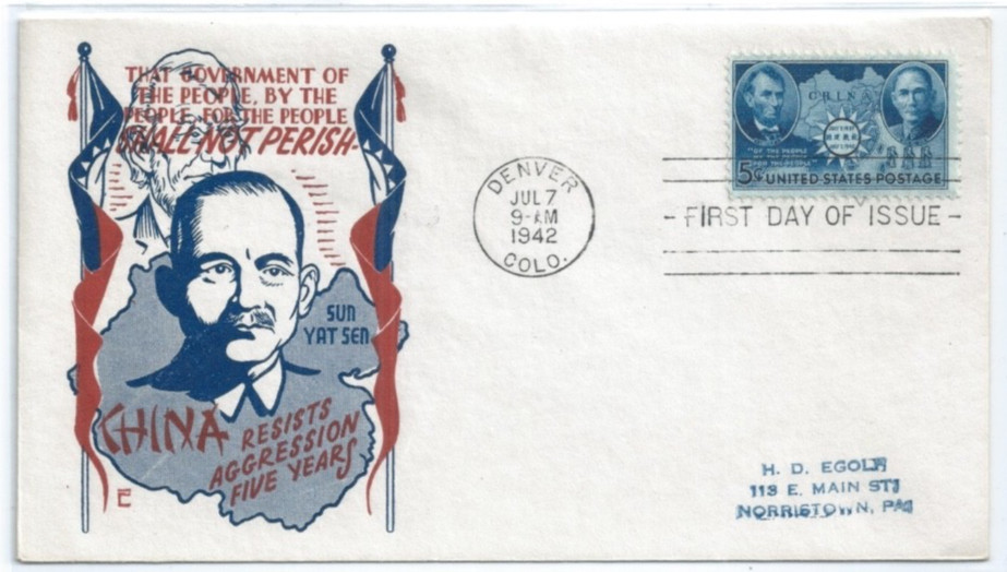 US FDC 906 Chinese Resistance COULTHARD Cachet