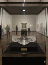 Exquisite Lalique France "LORIOL" Crystal Bowl with Frosted Orchid Handles