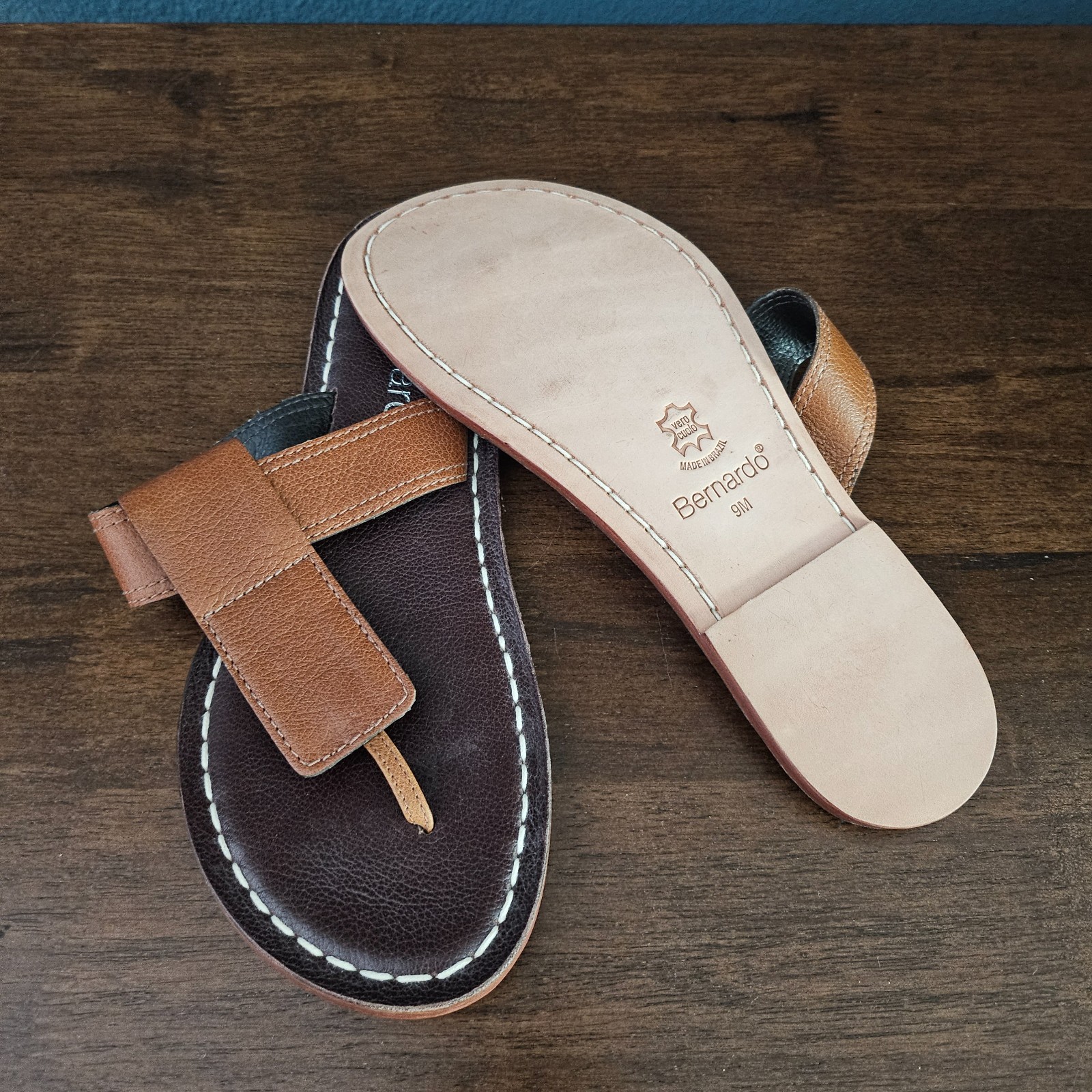 Bernardo Brown Leather Woven Triangular Thong San… - image 7