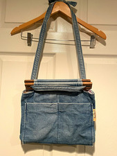 Vintage Real Purse Denim Shoulder Bag, Lined w/ Inner Outer Pockets, Stitching