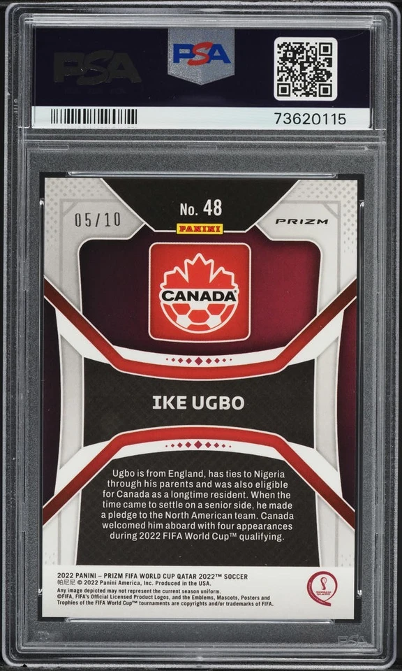 2022 Panini Prizm World Cup Qatar Gold #48 Ike Ugbo RC Rookie /10 PSA 10 - Image 2 of 2