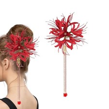 Red Spider Lily Flower Hair Clips for Women,Lycoris Radiata Flower Hairpin,
