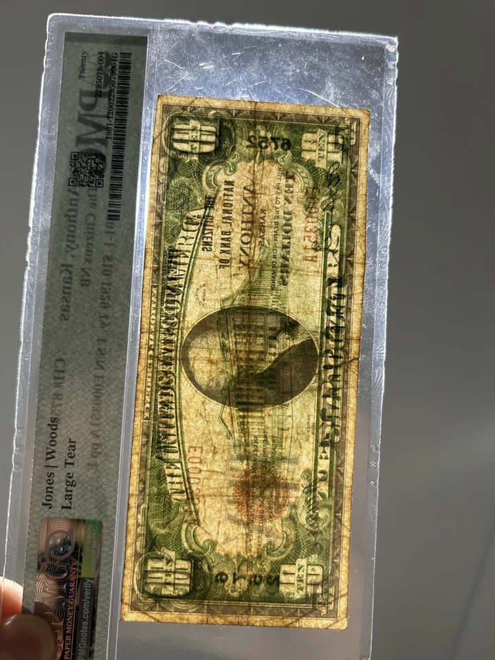 SASA 1929 Citizens National Bank $10 Anthony Kansas Pmg Vf20 Large Tear - Image 3 of 3