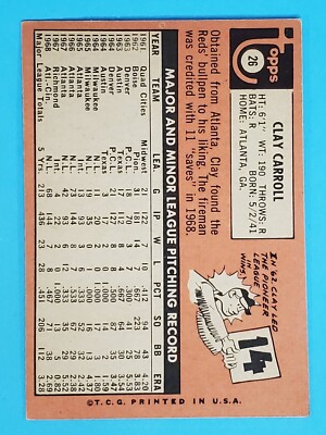 1969 Topps Clay Carroll Cincinnati Reds #26 EX-NM ⚾ | eBay