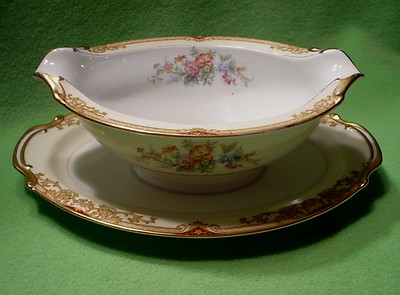 NORITAKE ' TOPAZE ' pattern GRAVY SAUCE BOAT w/ colorful flowers & other Vintage
