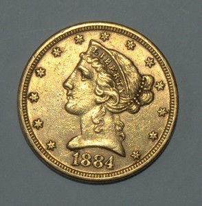 Details About Usa 1884 5 Dollar Gold Coin Reeded Edge Liberty Coronet Head Half Eagle Km 101